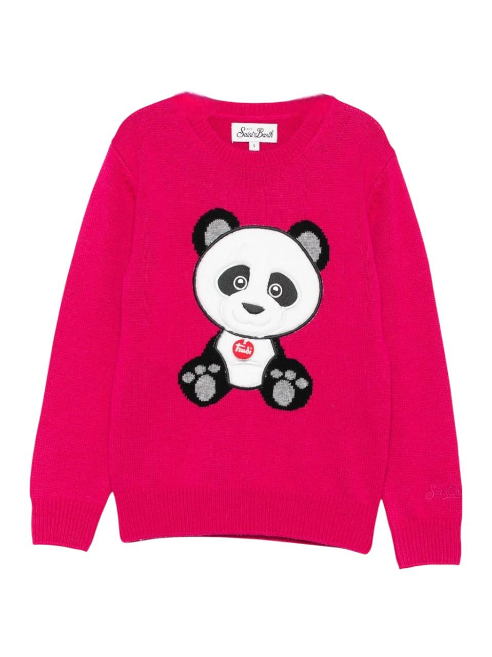 Maglione per bambina MC2 Saint Barth Kids x Trudi fucsia con Panda ricamato sul davanti - Rubino Kids