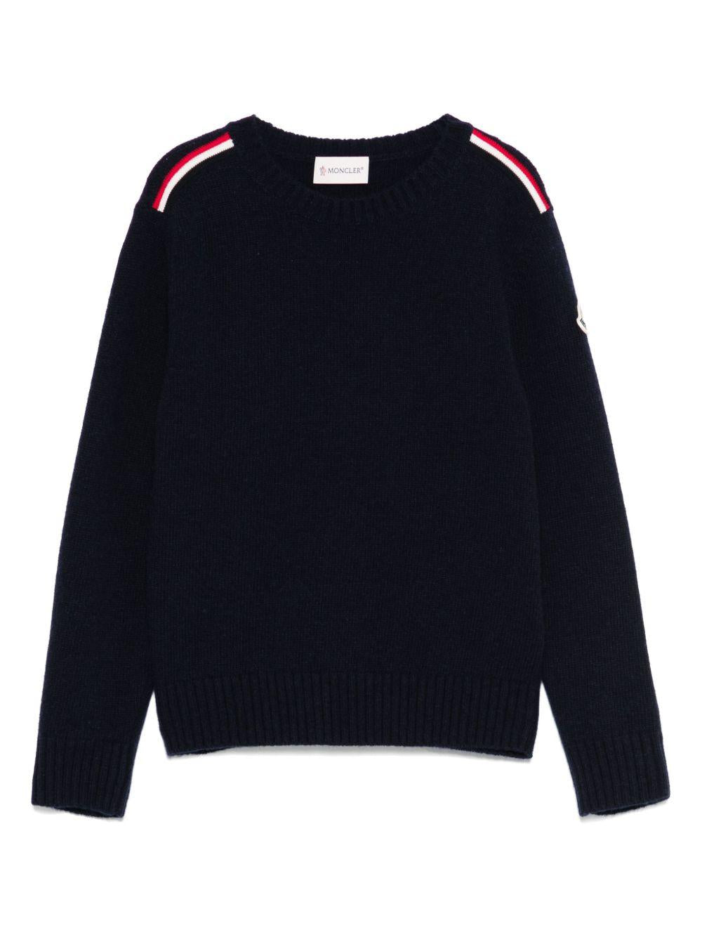 Maglione per bambina Moncler Enfant blu notte in lana vergine con toppa con logo - Rubino Kids