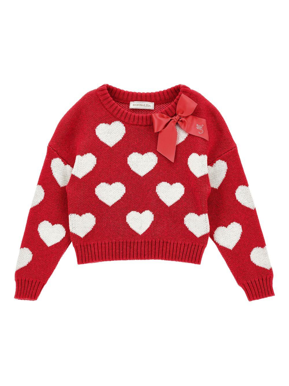 Maglione per bambina Monnalisa rosso con motivo a cuori - Rubino Kids