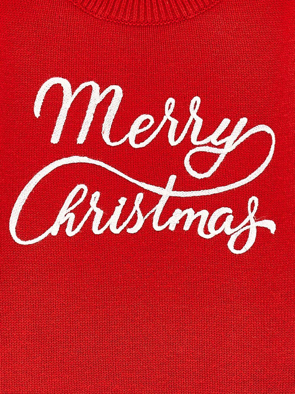 Maglione per bambina Monnalisa rosso con ricamo con ricamo Merry Christmas - Rubino Kids