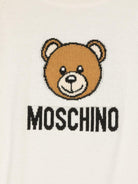 Maglione per bambina Moschino Kids bianco con logo intarsiato e ricamo Teddy Bear - Rubino Kids