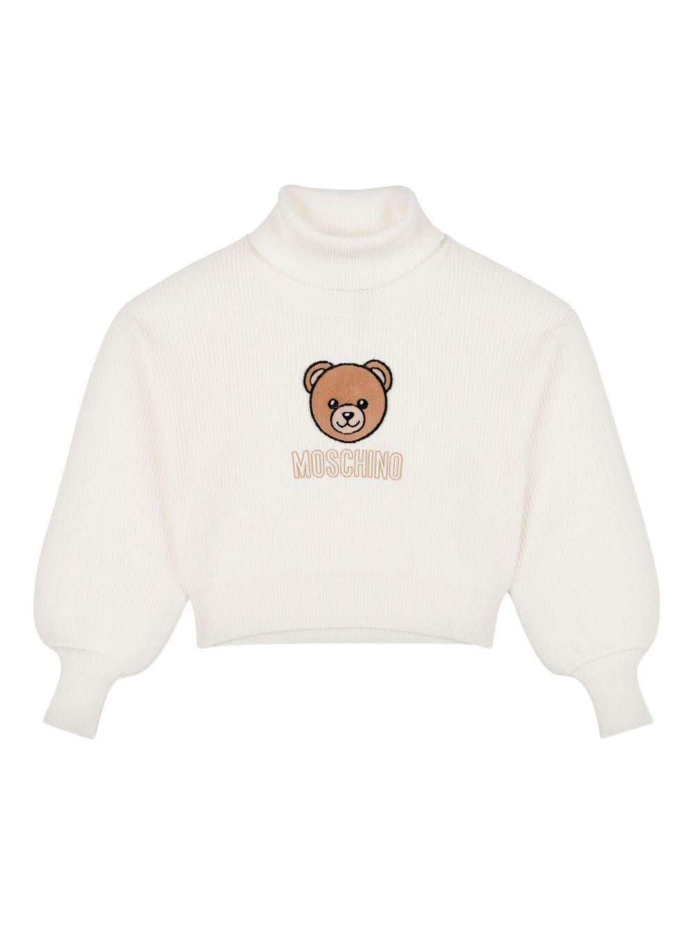 Maglione per bambina Moschino Kids bianco con motivo Teddy Bear - Rubino Kids