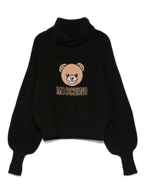 Maglione per bambina Moschino Kids nero con ricamo con motivo orsetto