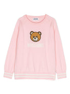 Maglione per bambina Moschino Kids rosa con logo intarsiato e ricamo Teddy Bear - Rubino Kids