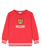 Maglione per bambina Moschino Kids rosso con logo intarsiato e ricamo Teddy Bear - Rubino Kids