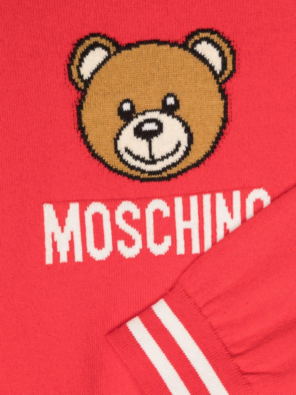 Maglione per bambina Moschino Kids rosso con logo intarsiato e ricamo Teddy Bear - Rubino Kids