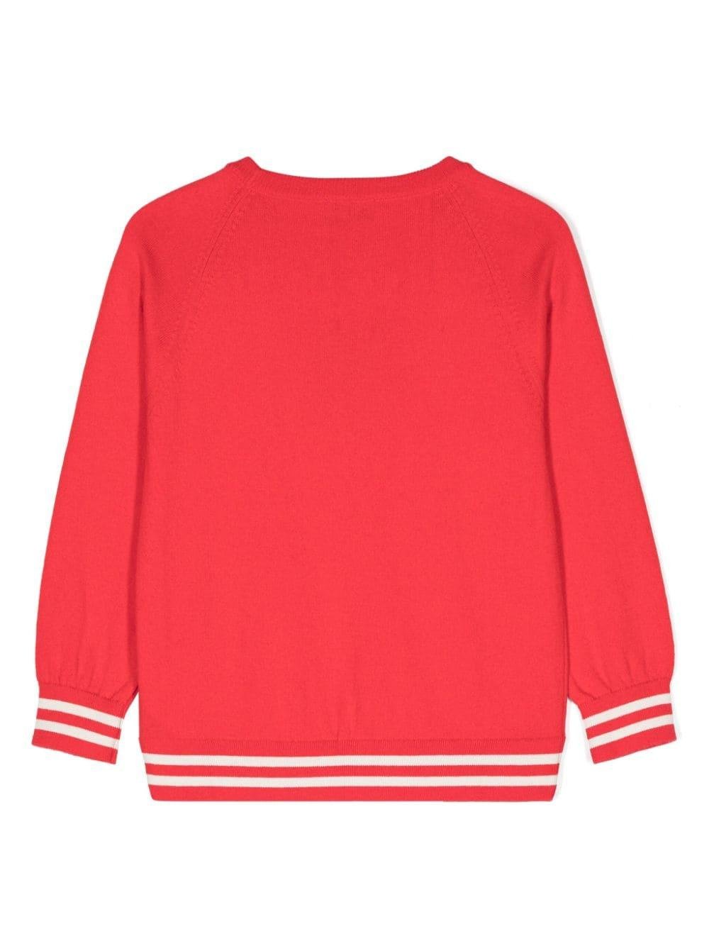 Maglione per bambina Moschino Kids rosso con logo intarsiato e ricamo Teddy Bear - Rubino Kids