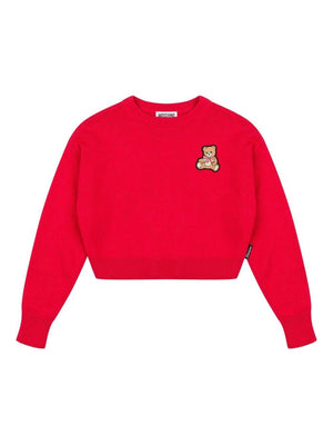 Moschino Kids red sweater for girls with teddy bear motif