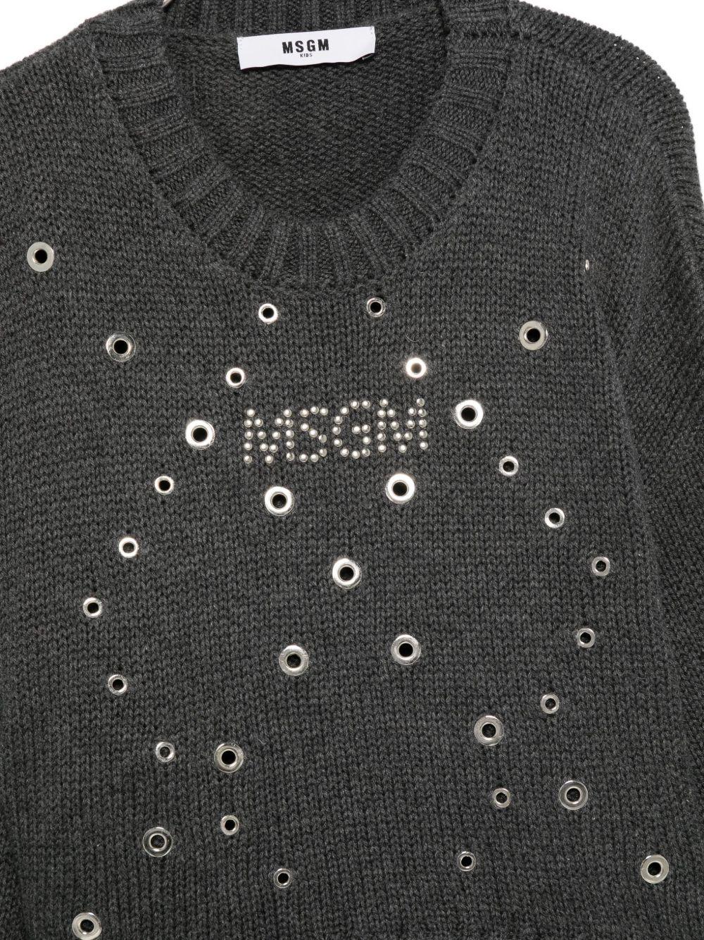 Maglione per bambina MSGM Kids grigio con decorazione occhielli - Rubino Kids
