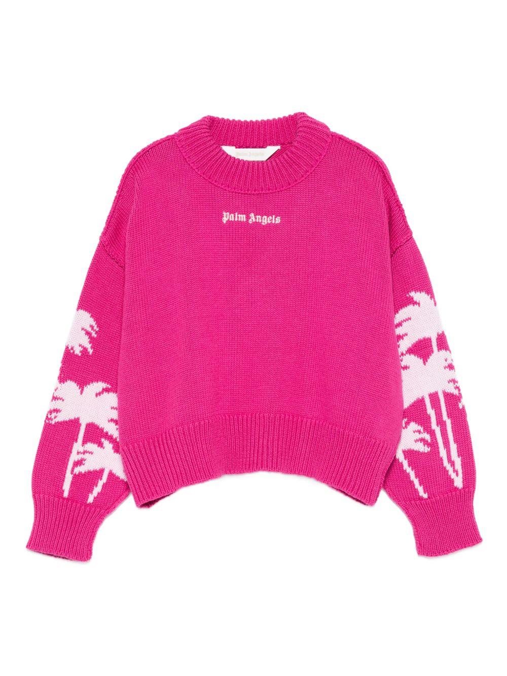 Maglione per bambina Palm Angels Kids fucsia con motivo Palm Tree - Rubino Kids