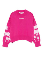 Maglione per bambina Palm Angels Kids fucsia con motivo Palm Tree - Rubino Kids