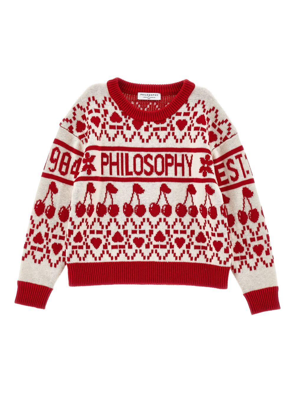 Maglione per bambina Philosophy di Lorenzo Serafini Kids rosso con motivo a ciligie - Rubino Kids