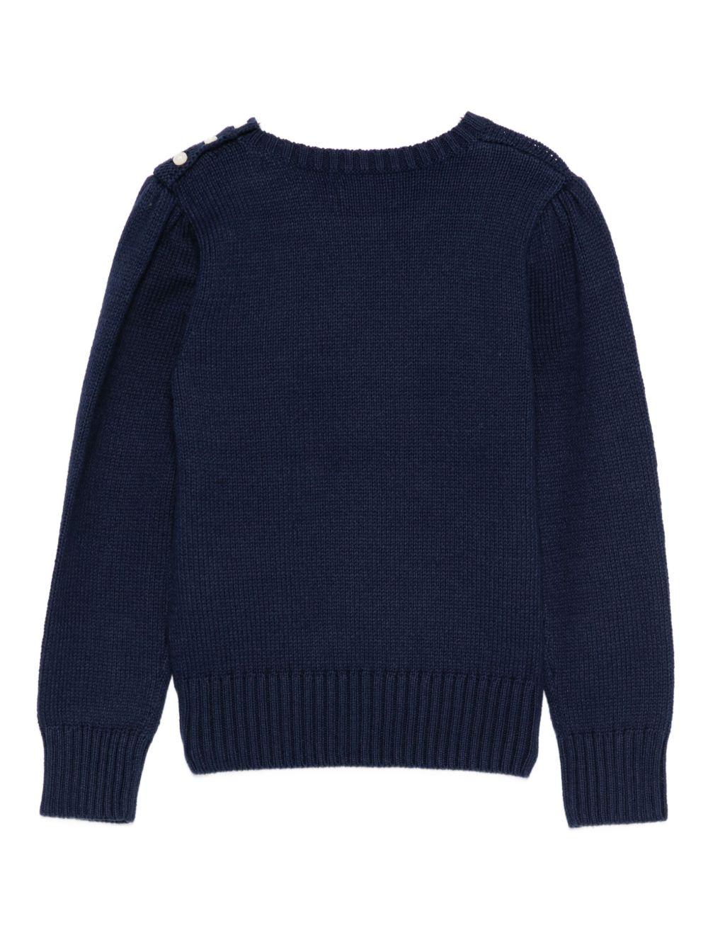 Maglione per bambina Polo Ralph Lauren Kids blu con ricamo Teddy Bear - Rubino Kids