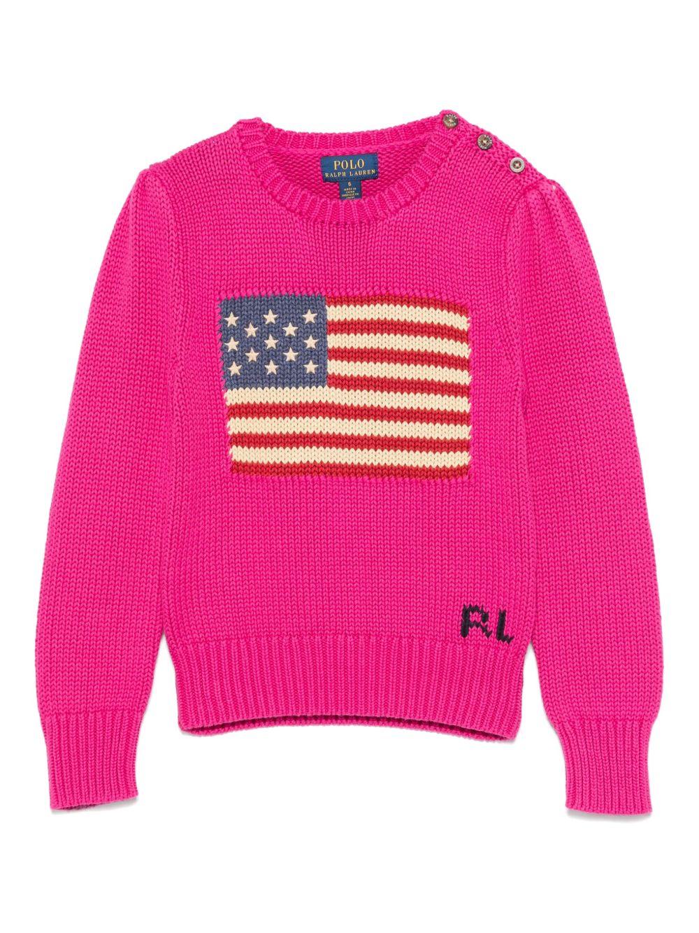 Maglione per bambina Polo Ralph Lauren Kids fucsia con motivo a bandiera - Rubino Kids