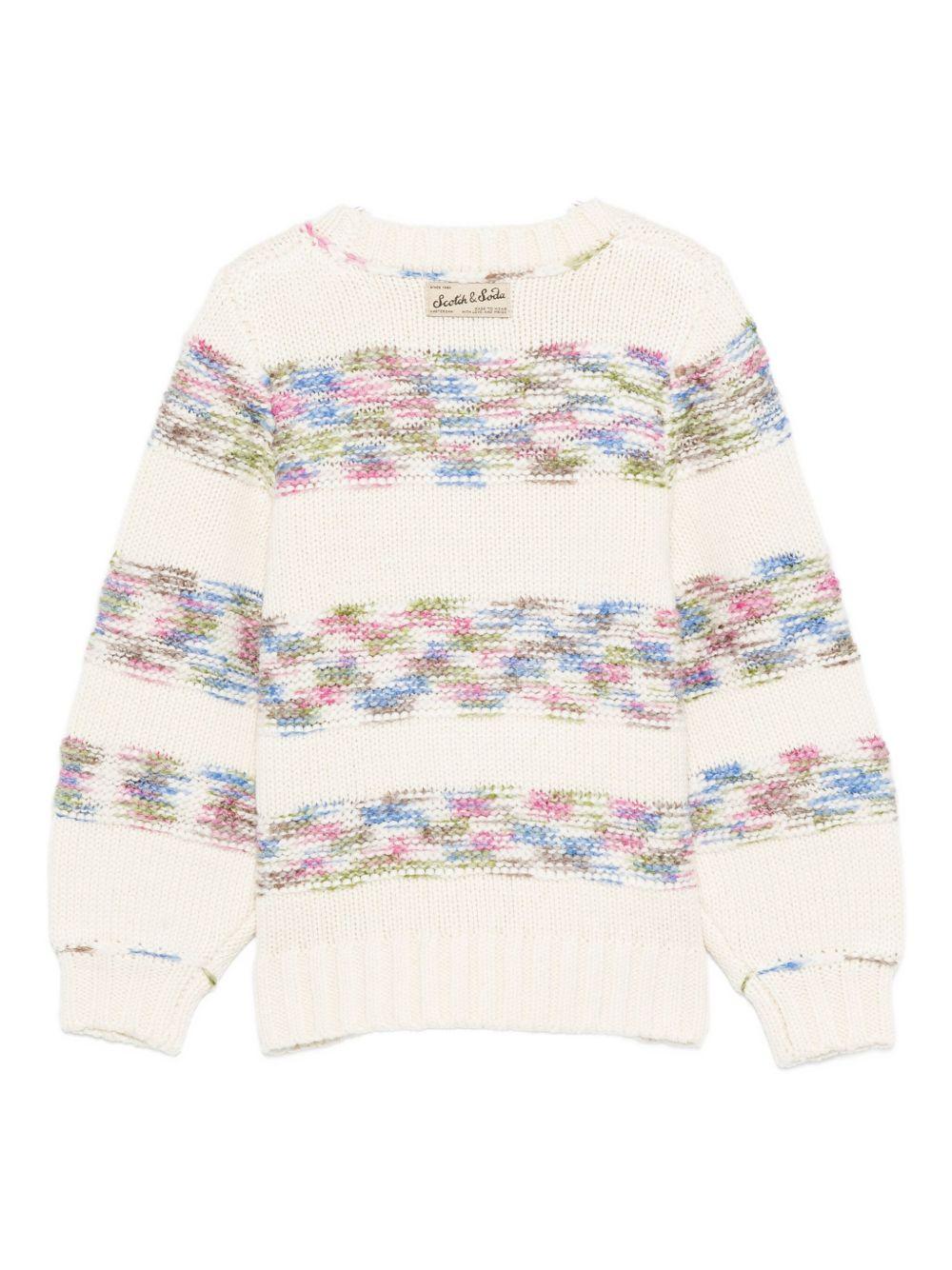 Maglione per bambina Scotch & Soda Kids bianco con dettagli a righe multicolore - Rubino Kids