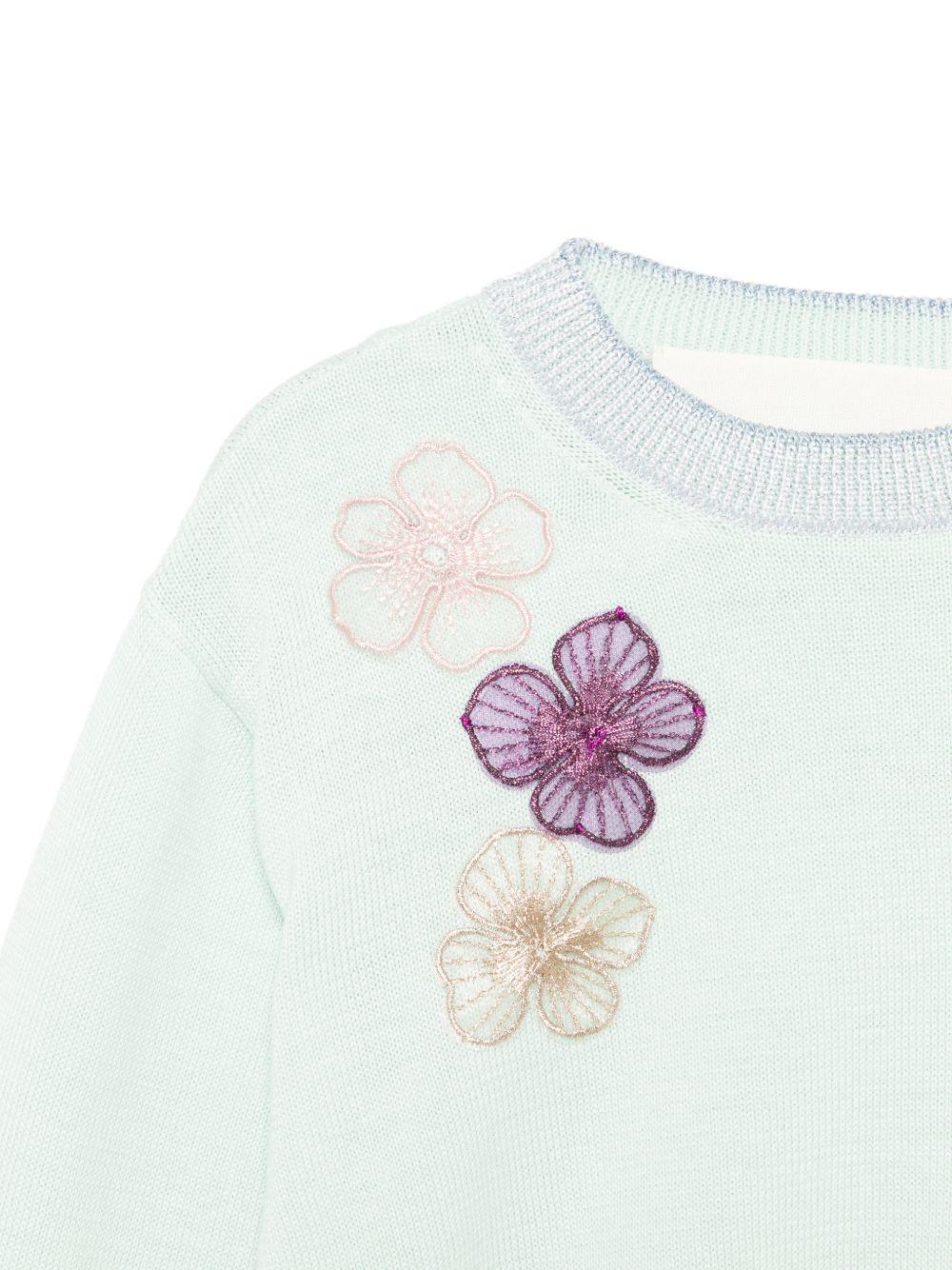 Maglione per bambina Simonetta azzurro con applicazioni floreali - Rubino Kids