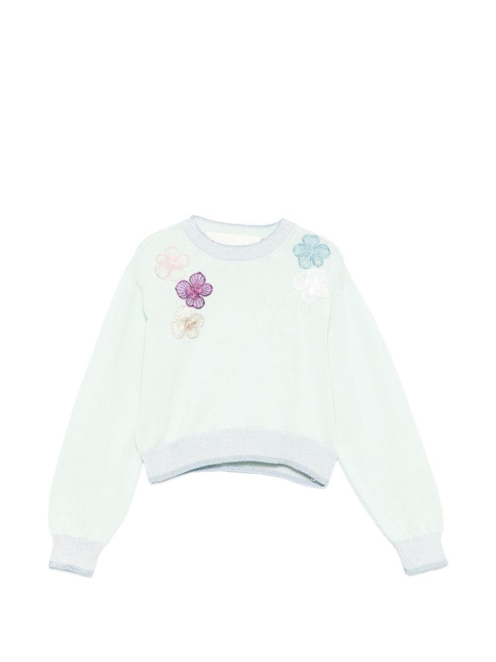 Maglione per bambina Simonetta azzurro con applicazioni floreali - Rubino Kids
