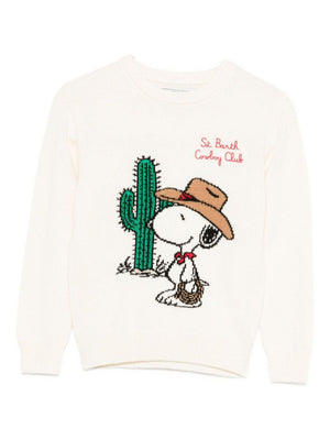Maglione per bambini MC2 Saint Barth Kids bianco con stampa Snoopy