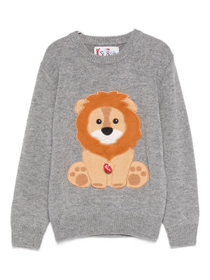 Maglione per bambini MC2 Saint Barth Kids x Trudi grigio con ricamo Leone sul davanti