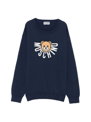 Moschino Kids blue sweater with teddy bear motif