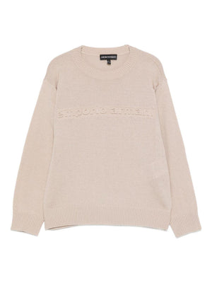Maglione per bambino Emporio Armani Kids beige con logo in rilievo