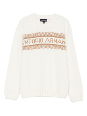 Emporio Armani Kids white sweater with logo inlay