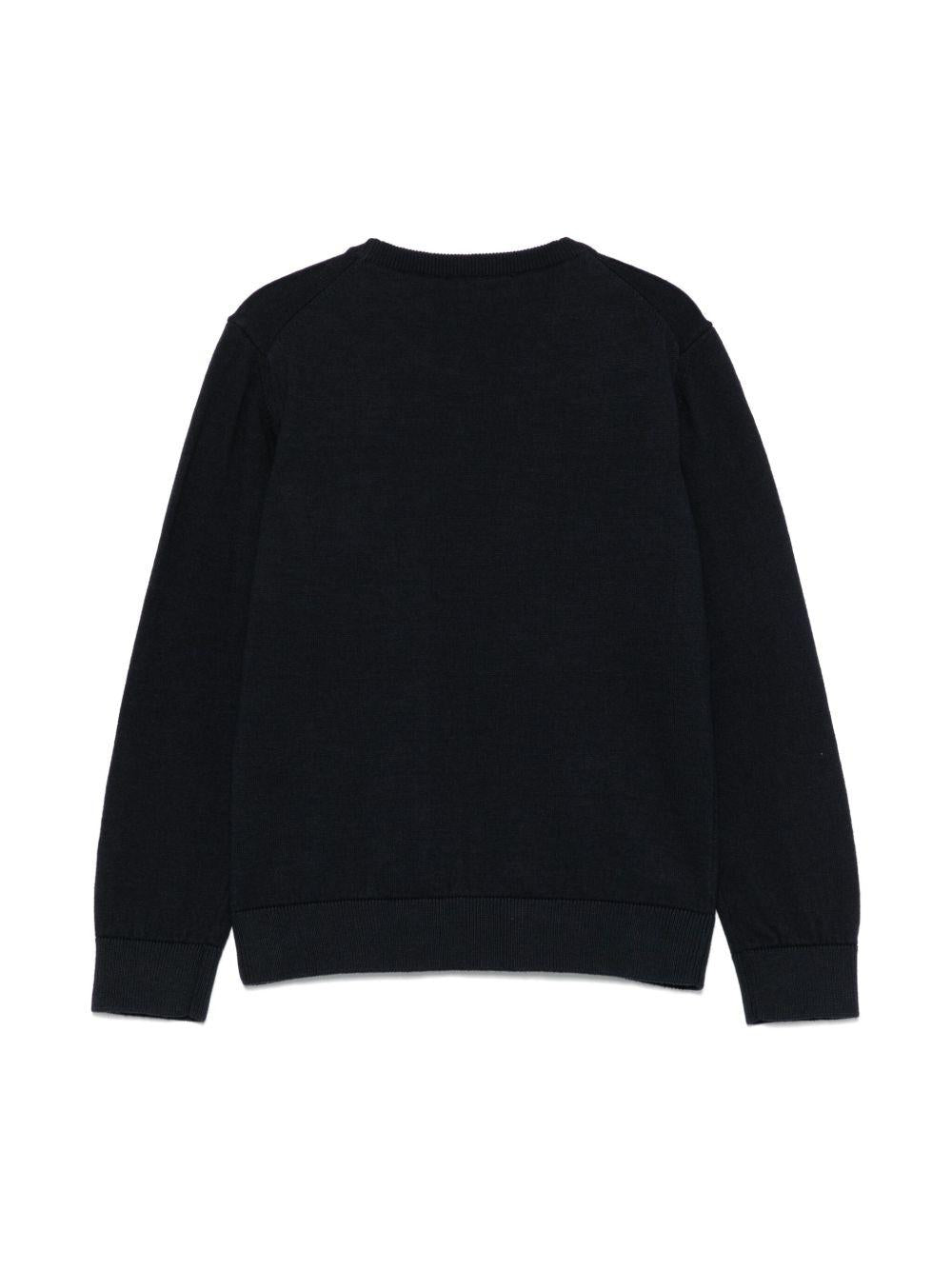 Maglione per bambino Emporio Armani Kids blu con applicazione logo e rifinitura a coste - Rubino Kids