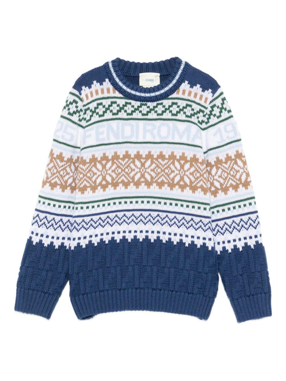 Maglione per bambino Fendi Kids blu con motivo Fair Isle - Rubino Kids