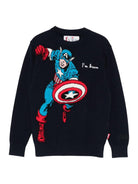 Maglione per bambino MC2 Saint Barth Kids blu con Captain America - Rubino Kids