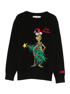 Maglione per bambino MC2 Saint Barth Kids nero con ricamo Grinch sul davanti