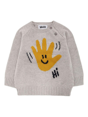 Molo Bless grey boys' sweater with intarsia hand motif