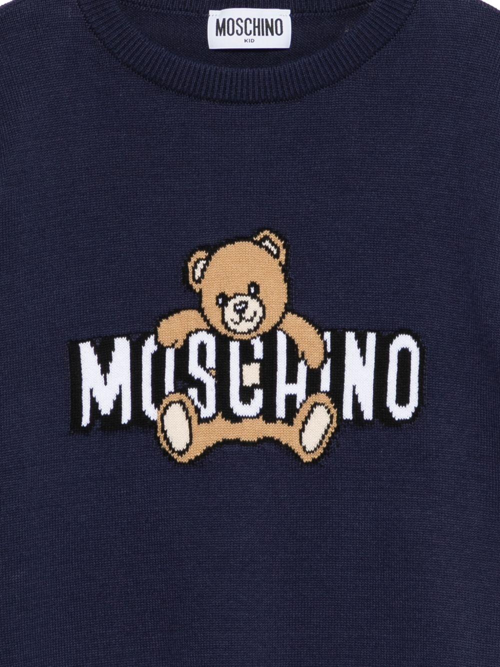Maglione per bambino Moschino Kids bu con Teddy Bear ricamato sul davanti - Rubino Kids