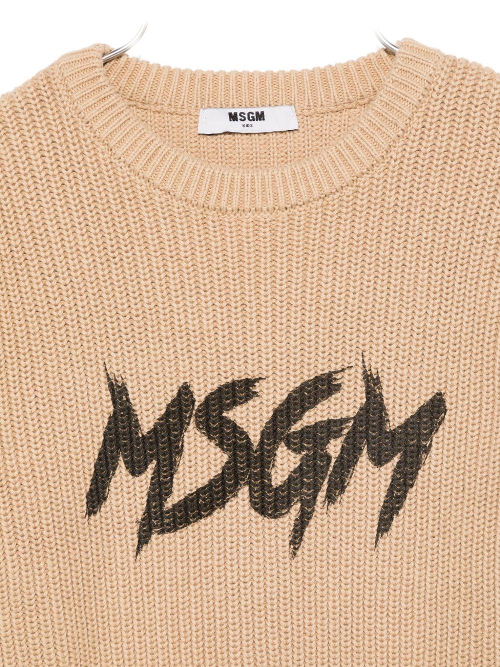 Maglione per bambino MSGM Kids beige con logo a contrasto sul davanti - Rubino Kids