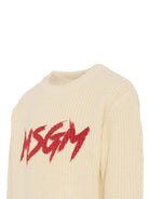 Maglione per bambino MSGM Kids bianco con logo a contrasto sul davanti - Rubino Kids