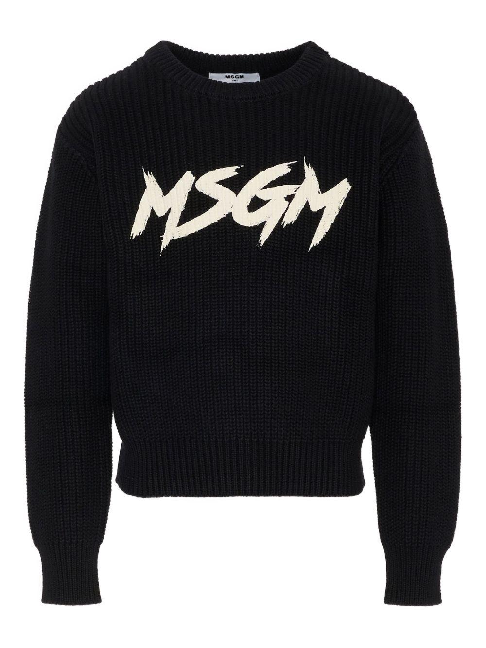 Maglione per bambino MSGM Kids nero con logo sul davanti - Rubino Kids