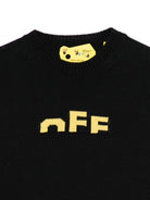 Maglione per bambino Off - White nero con logo ricamato e orlo a coste - Rubino Kids
