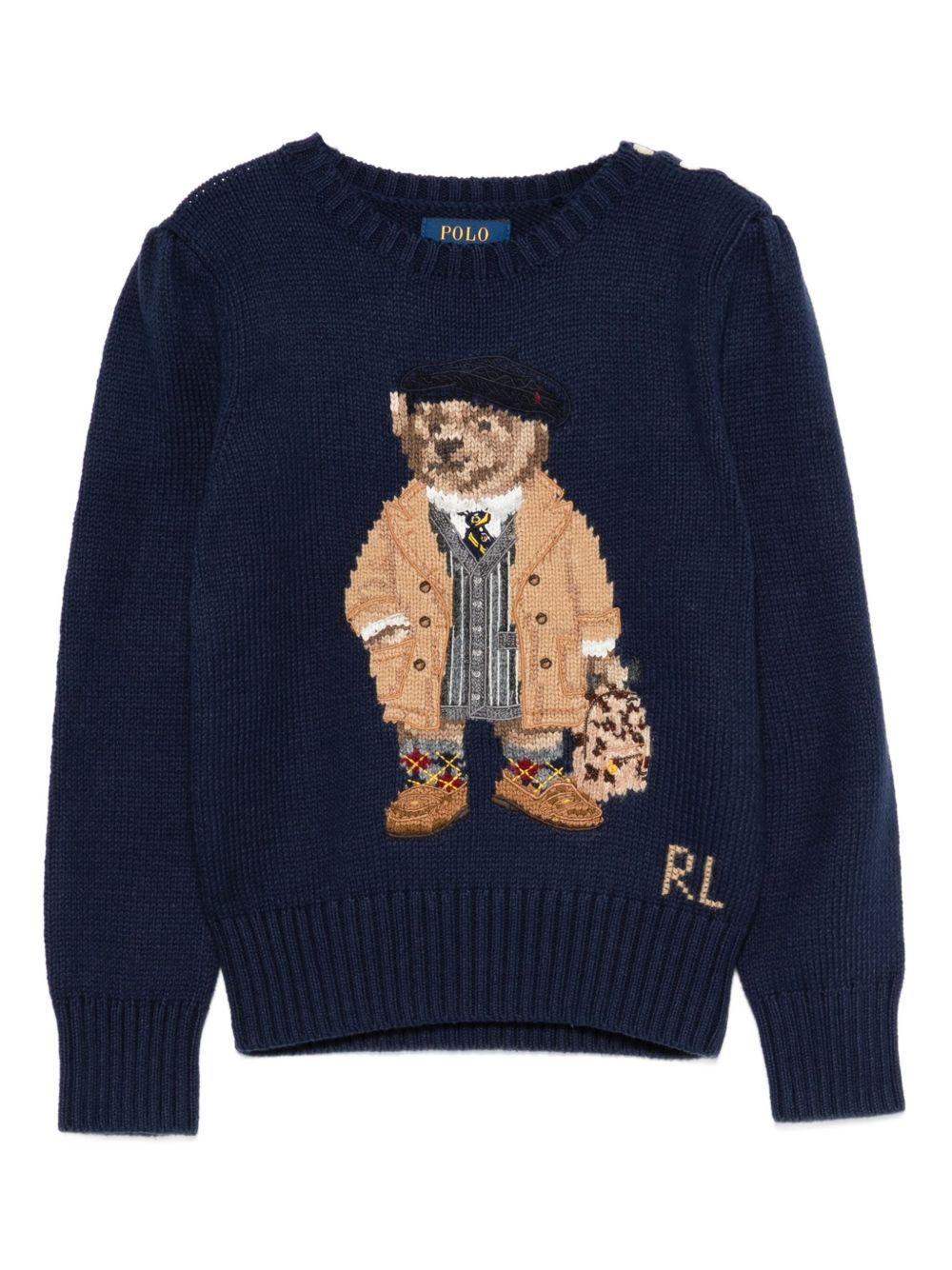 Maglione per bambino Polo Ralph Lauren Kids blu con ricamo Teddy Bear - Rubino Kids