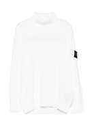 Maglione per bambino Stone Island Junior bianco a collo alto con logo e toppa - Rubino Kids