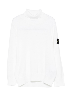 Maglione per bambino Stone Island Junior bianco a collo alto con logo e toppa