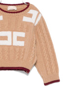 Maglione per neonata Elisabetta Franchi La Mia Bambina beige con logo sul davanti - Rubino Kids