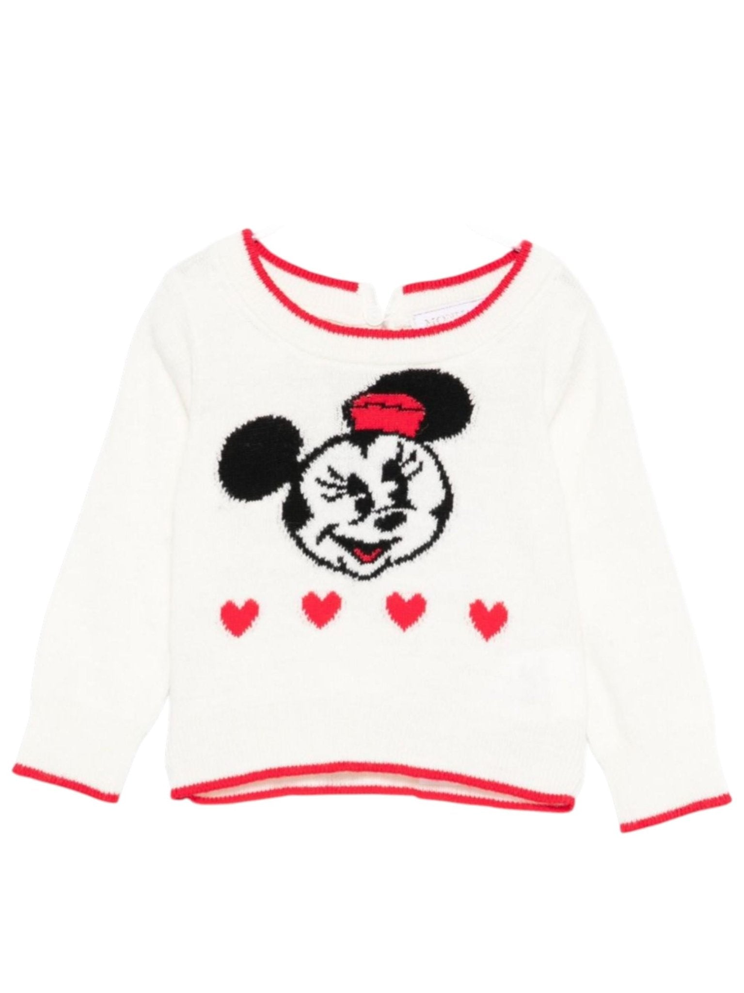 Maglione per neonata Monnalisa bianco con rifiniture rosse - Rubino Kids