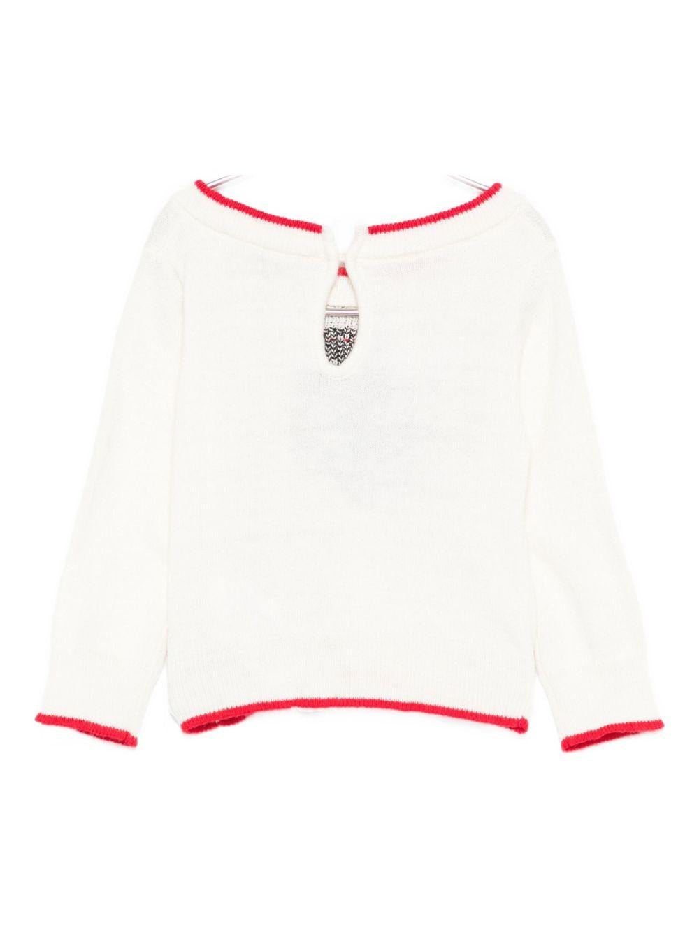 Maglione per neonata Monnalisa bianco con rifiniture rosse - Rubino Kids
