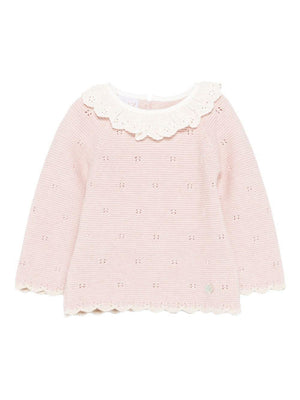 Paz Rodríguez pink baby girl sweater with eyelet details