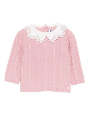 Maglione per neonata Tartine Et Chocolat rosa con colletto in pizzo