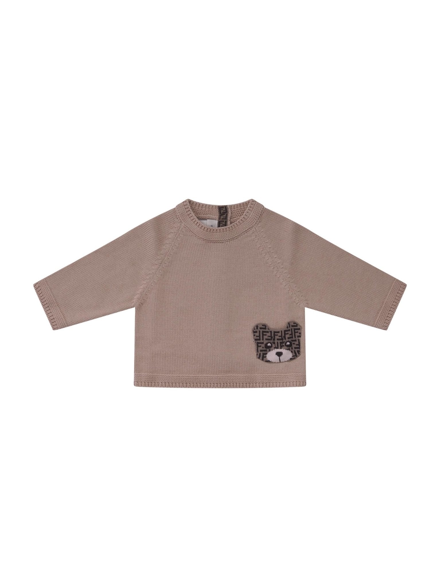 Maglione per neonati Fendi Kids beige con ricamo orsetto sul davanti con logo FF - Rubino Kids