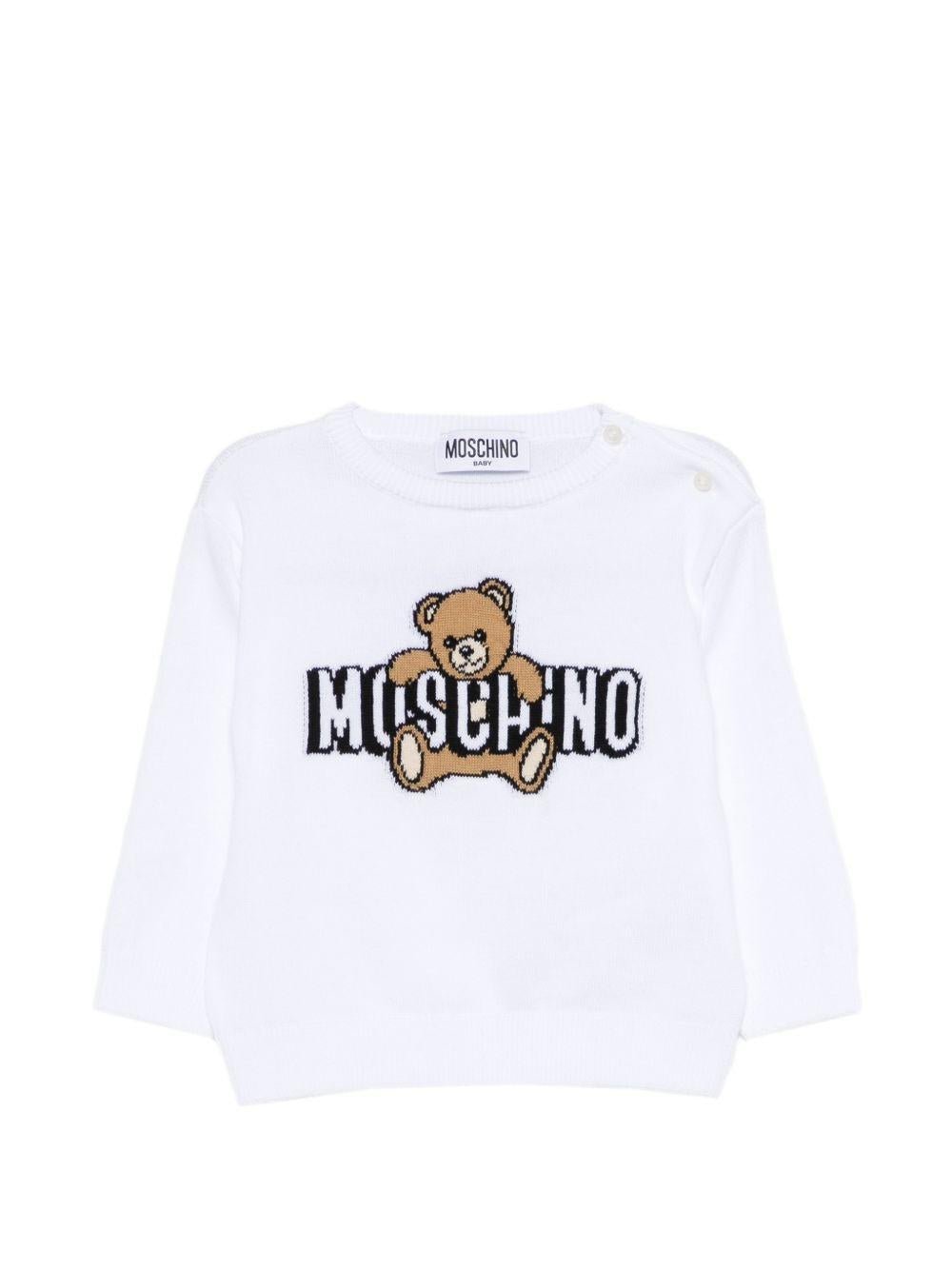 Maglione per neonati Moschino Kids bianca con logo ricamato sul davanti - Rubino Kids