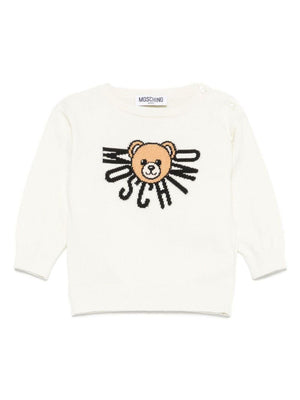 Moschino Kids white baby sweater with Teddy logo