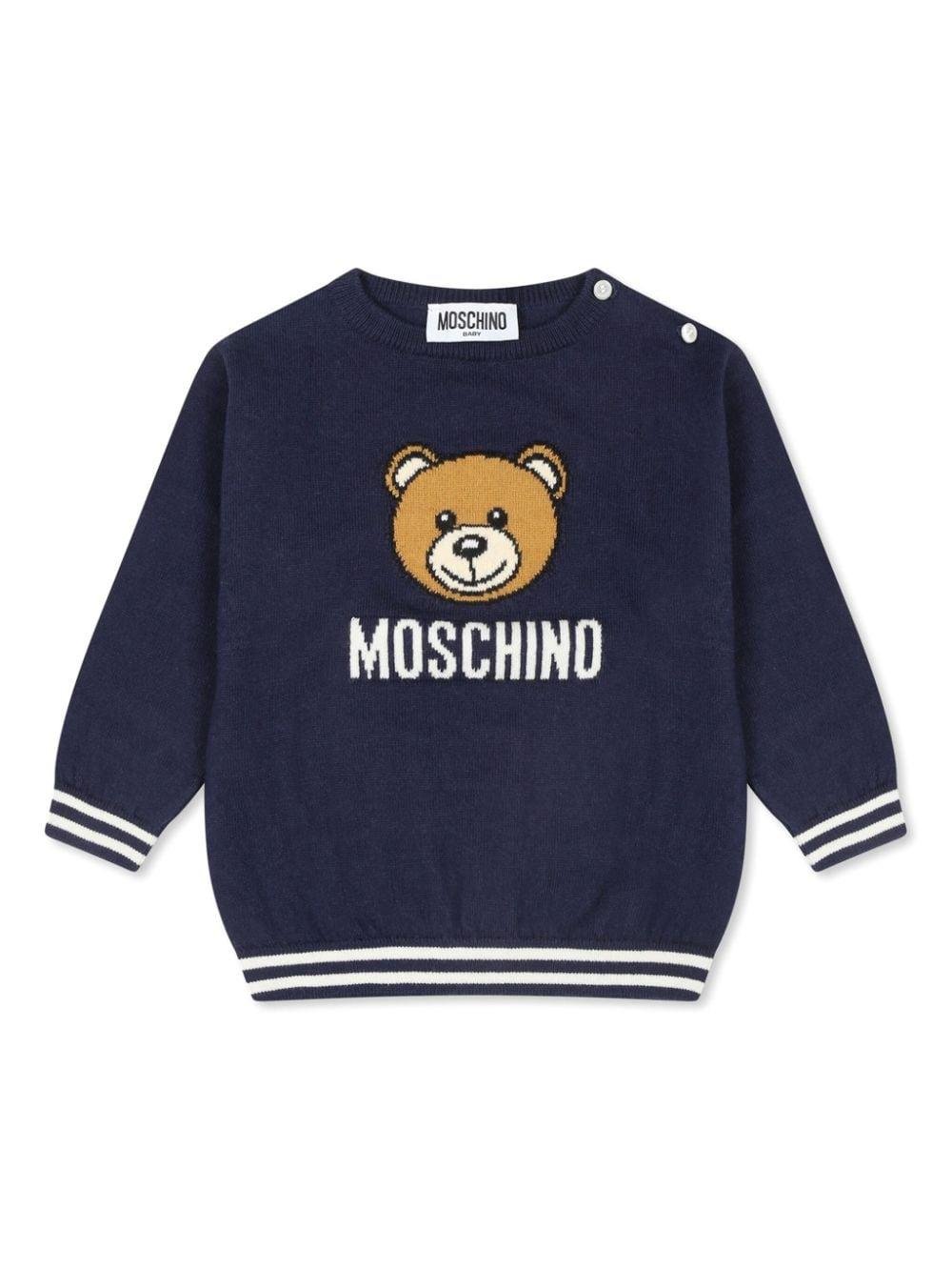 Maglione per neonati Moschino Kids blu con ricamo Teddy Bear - Rubino Kids