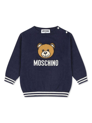 Maglione per neonati Moschino Kids blu con ricamo Teddy Bear