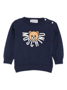 Maglione per neonati Moschino Kids blu con stampa Teddy Bear e logo - Rubino Kids